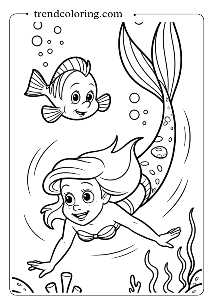 Ariel Swimming with Flounder