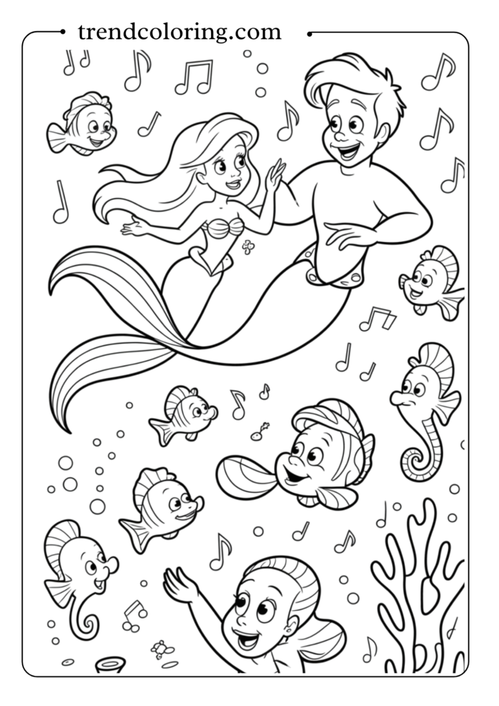 Ariel with Sebastian and Musical Notes