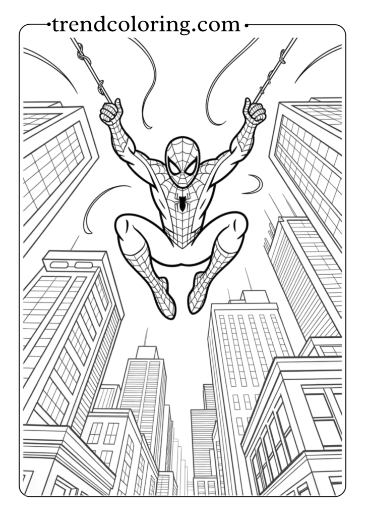 Spider-Man Swinging Between Skyscrapers