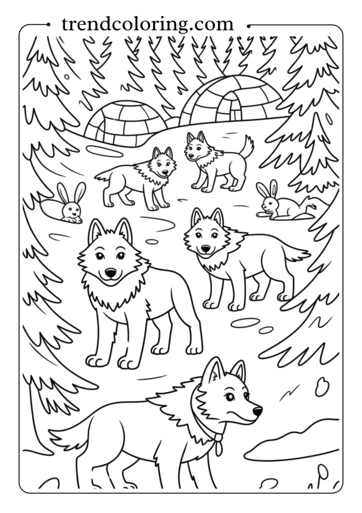 Wolf Pack in Taiga Forest