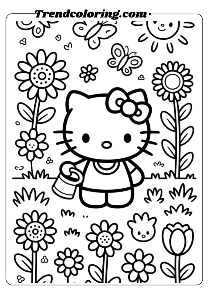 Hello Kitty in a Flower Garden